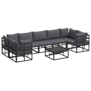 Vidaxl Vrtna sedežna garnitura z blazino 8 szt. Črna Aluminij