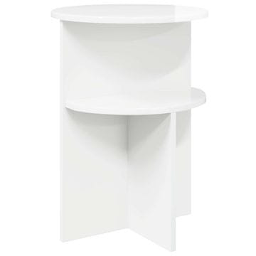 Vidaxl Stranska miza Bela visok sijaj Ø 39,5 x 55 cm Inženirski les