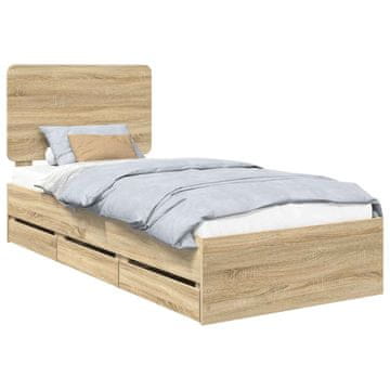 Vidaxl Konstrukcija postelje s predalom Sonoma hrast 75 x 190 cm