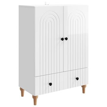 Vidaxl Strani šal Bela visok sijaj 66 x 34,5 x 95 cm Inženirski les