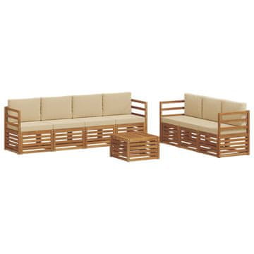 Vidaxl Sedežne garniture 8 szt. Naravna in bež Masiven les akacije