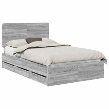 Vidaxl Konstrukcija postelje s predalom Siva Sonoma 120 x 190 cm