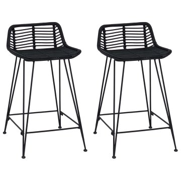 Vidaxl Barski stol 2 kos Črna 44 x 45 x 76 cm Rattan in jeklo