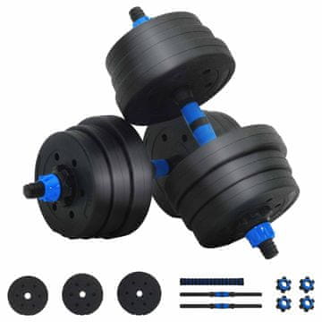Vidaxl 2-v-1 Set Dumbbell in Barbell 20 kg Črna in modra