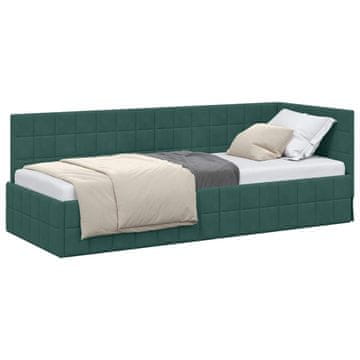 Vidaxl Kotna postelja z vzglavjem Temno zelena 80 cm x 200 cm Žamet