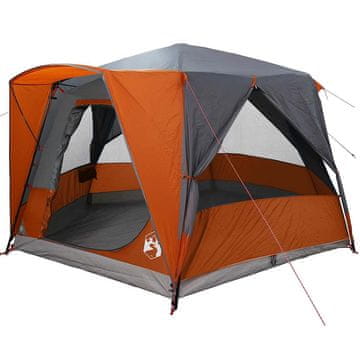 Vidaxl Šotor za 5 oseb s streho Siva in oranžna 333 x 317 x 194 cm