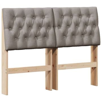 Vidaxl Tapecirano vzglavje Taupe 120 cm Masivno borovo les