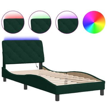 Vidaxl Posteljni okvir z LED brez vzmetnice temno zelen 80x200 cm žamet