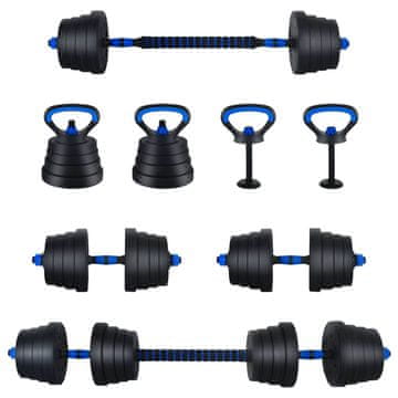 Vidaxl 4-v-1 set uteži, dumbbell, barbell in kettlebell 30 kg