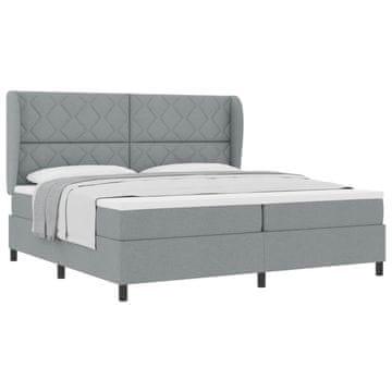Vidaxl Postelja z vzmetnico z vzglavjem Svetlo siva 200 x 200 cm blago