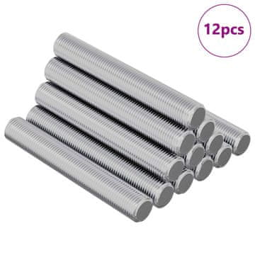 Vidaxl Navojna palica 12 szt. srebrna 8 x 55 mm Jeklo