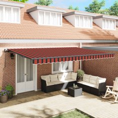 Vidaxl Ročna tenda 5 x 3 m Oranžne in rjave vodoravne črte