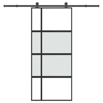 Vidaxl Drsna vrata z opremo 90x205 cm kaljeno steklo in aluminij