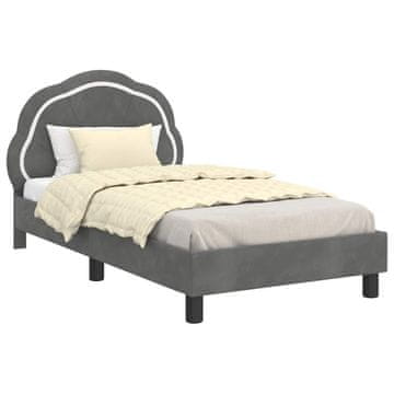 Vidaxl Otroški posteljni okvir z vznožjem Temno siva 80 x 160 cm Žamet