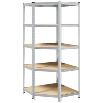 Vidaxl Kotna polica s polico srebrna 90 x 90 x 198 cm Konstruiran les