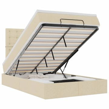 Vidaxl Otomanska postelja z vzmetnico &amp; LEDs krema 120x190 cm blago