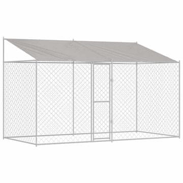Vidaxl Pasja kletka s streho srebrna 400 x 200 x 256 cm Jeklo in PE