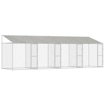 Vidaxl Pasja kletka s streho srebrna 800 x 200 x 256 cm Jeklo in PE