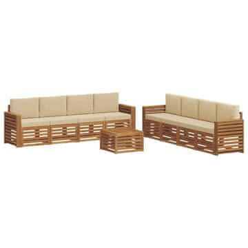 Vidaxl Sedežne garniture 9 szt. Naravna in bež Masiven les akacije