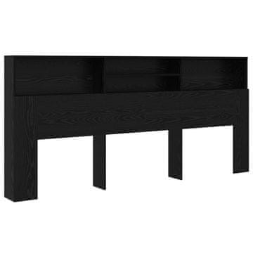 Vidaxl Posteljna glava s polico Črna Orehovina 220 x 19 x 101,5 cm