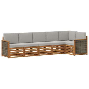 Vidaxl Kotna sedežna garnitura z blazino 5 szt. Naravna in svetlo siva