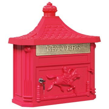 Vidaxl Stenska Poštna Škatla Rdeča 40,5 x 16 x 45 cm Lit aluminij