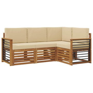 Vidaxl Sedežne garniture 4 szt. Naravna in bež Masiven les akacije