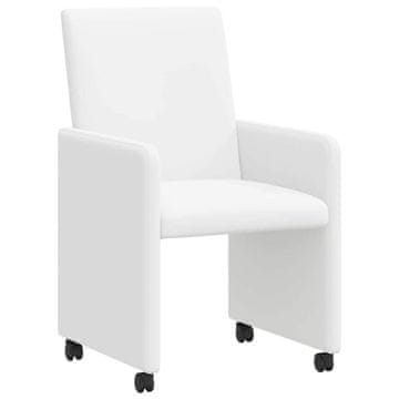 Vidaxl Jedilni stoli s kolesi 2 szt. Bela 57 x 66 x 94 cm Umetna koža