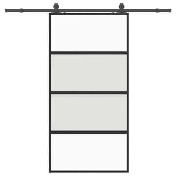 Vidaxl Drsna vrata z opremo črna 102,5x205 cm kaljeno steklo