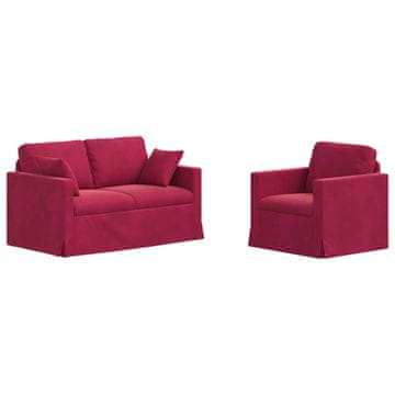 Vidaxl Kavčna garnitura 2 szt. Vinorodna rdeča 138 x 78 x 80 cm Žamet