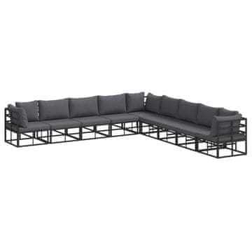 Vidaxl Vrtna sedežna garnitura z blazino 9 szt. Črna Aluminij