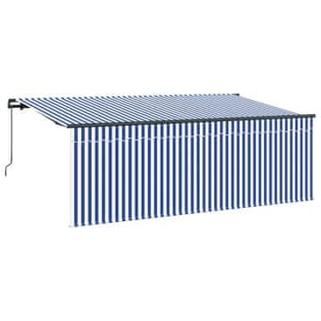 Vidaxl Ročna tenda 4 x 2 m Modra in bela črta 100% poliester