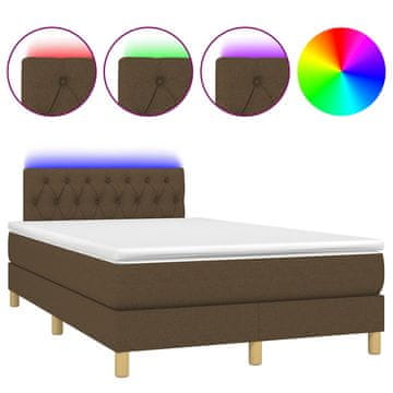 Vidaxl Box spring postelja z vzmetnico LED tem. rjava 120x190 cm blago