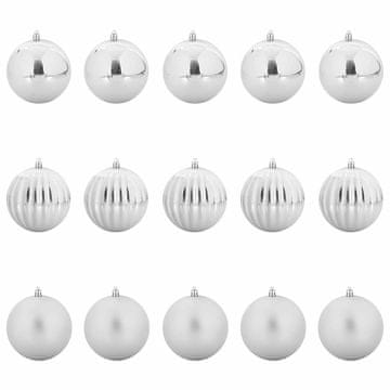 Vidaxl Velika praznična kroglica set 15 szt. srebrna Plastika
