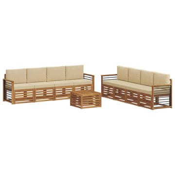 Vidaxl Sedežne garniture 9 szt. Naravna in bež Masiven les akacije