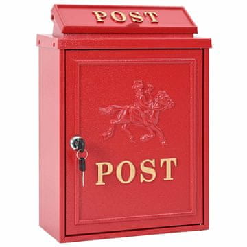 Vidaxl Stenska Poštna Škatla Rdeča 29 x 13 x 41 cm Lit aluminij