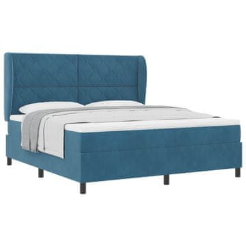 Vidaxl Postelja z vzmetnico z vzglavjem Temno modra 200 x 180 cm Žamet