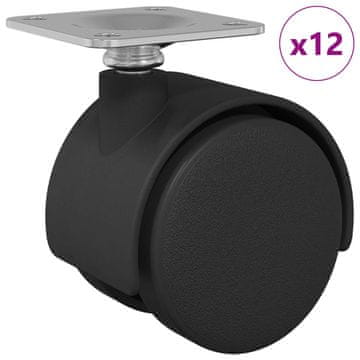 Vidaxl Vrteče kolesce 12 szt. Črna 39,5 x 39,5 x 37,8 mm Železo in PP