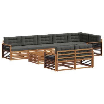 Vidaxl Zunanja garnitura za sedenje 9 szt. Naravna in antracitna