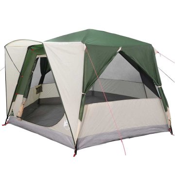 Vidaxl Šotor za 5 oseb s streho Zelena in Bela 333 x 317 x 194 cm