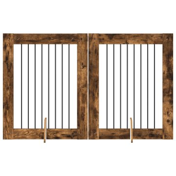 Vidaxl Vrata za pse z stojali 2 szt. Dimljen hrast 80 x 100 cm