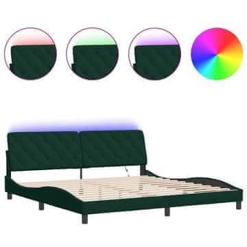 Vidaxl Posteljni okvir z LED brez vzmetnice temno zelen 200x200 cm žamet
