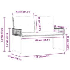Vidaxl Zunanja klop z blazino Črna in krem bela 118 x 55 x 82 cm