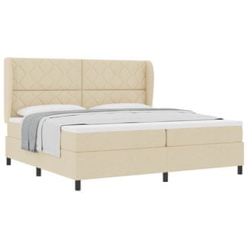 Vidaxl Postelja z vzmetnico z vzglavjem krema 200 x 200 cm blago