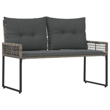 Vidaxl Zunanja klop z blazino Siv 118 x 55 x 82 cm PE ratan in tkanina