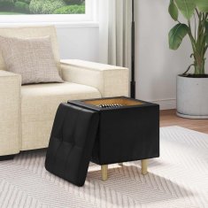 Vidaxl Ottoman s shranjevanjem Črna 40 x 40 x 45 cm Umetna koža
