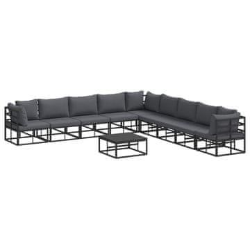 Vidaxl Vrtna sedežna garnitura z blazino 10 szt. Črna Aluminij