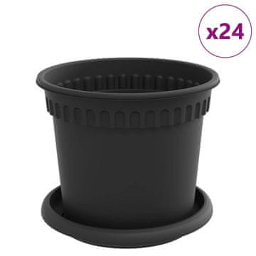 Vidaxl Lončki za rastline 24 kos Črna Plastika