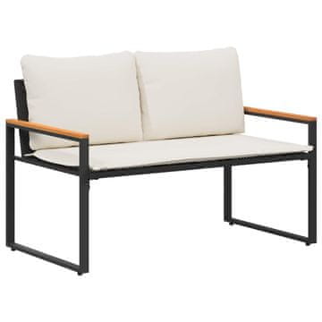 Vidaxl klop z blazino Črna in krem bela 115 x 65 x 72 cm Ratan