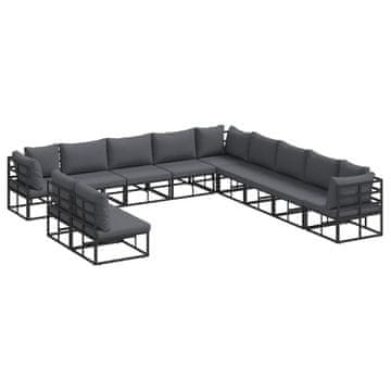 Vidaxl Vrtna sedežna garnitura z blazino 11 szt. Črna Aluminij
